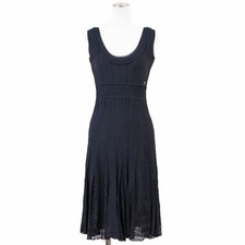 Chanel Navy Rayon Sleeveless Lace Dress 38 Excellent Good Condition