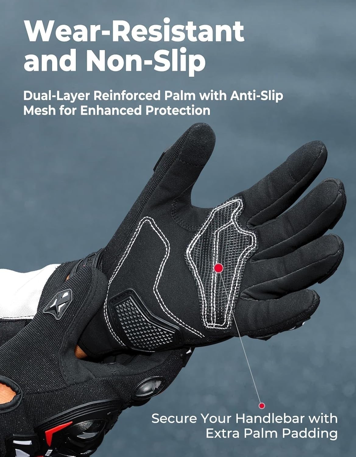 Durable Touchscreen Motorcycle Gloves for Men, Abrasion-Resistant, Black, Medium