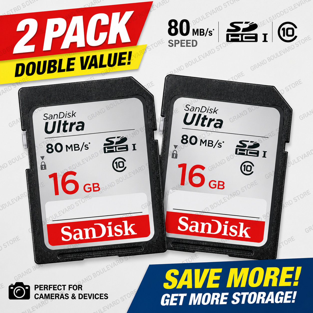 SanDisk Ultra 16GB SD Card 80MB/s SDHC Class 10 Camera Nintendo 2DS 3DS (2-Pack)