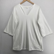 EILEEN FISHER Dress XS Organic Cotton Terry Shift Tunic Cutout 3/4 Sleeve White