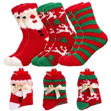 Women Christmas Fuzzy Fluffy Socks Cozy Warm Slipper Bed Socks Xmas Gift Set