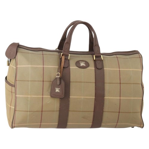 Burberrys Nova Check Boston Bag Canvas Beige Gold Auth 182091
