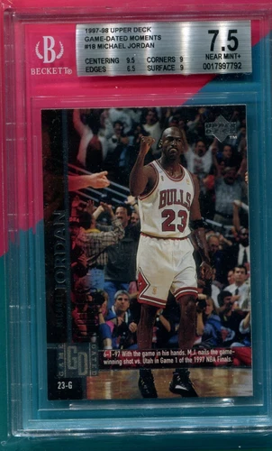 MICHAEL JORDAN CHICAGO BULLS 1997 UPPER DECK GAME DATED MOMENTS #18 BECKETT 7.5