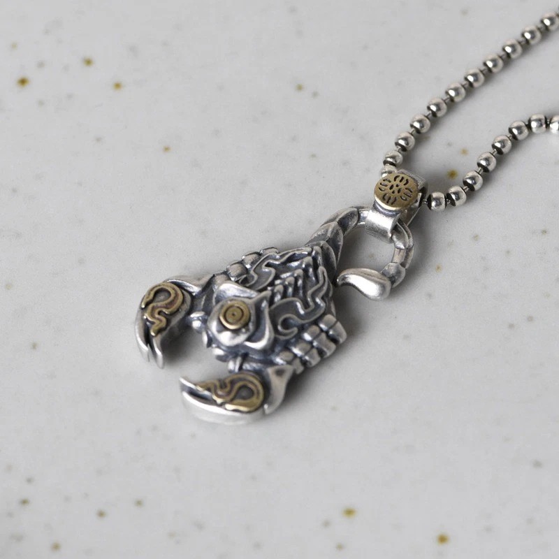 Men's Armored Scorpion Pendant, S925 Silver & Brass, Gothic Biker Soul Charm - Image 4 of 4
