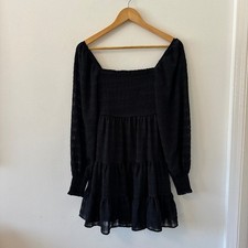 Smocked Black Ruffle Puff Sleeve Dress Size Small