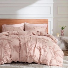 NEW Anthro Rose Pink Tufted Bow Boho Queen / King Size Bedding Duvet  Sham Set