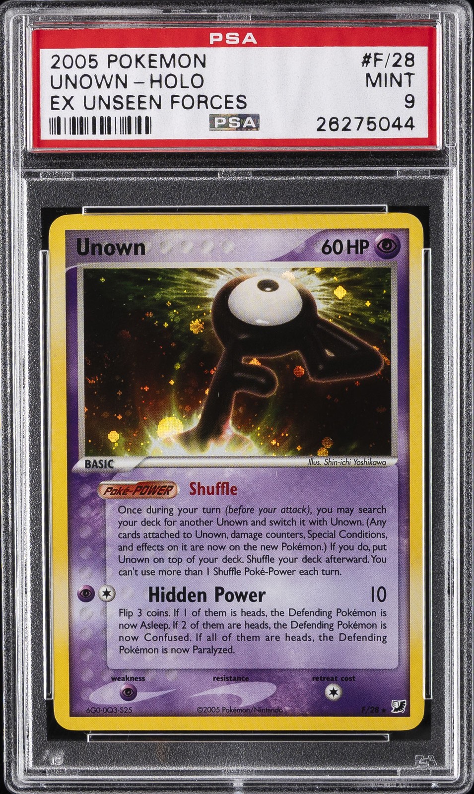 2005 POKEMON EX UNSEEN FORCES #F/28 UNOWN-HOLO PSA 9