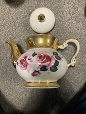 Gibson Teapot Rose Design With Lid Gold Trim