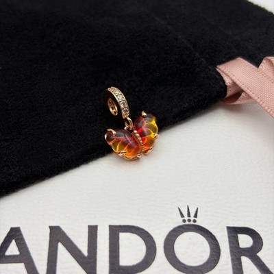 Pandora Pink and Yellow Murano Glass Butterfly Dangle 14K Rose Gold-Plated