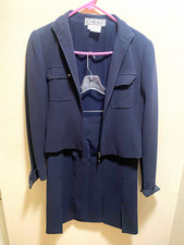 Carlisle Women  s Navy Solid 2-Piece Skirt Suit Silk Lined Cropped 8