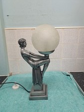 Art Deco Lamp Silver Art Deco Table Lamp, Lady Sitting Holding Ball