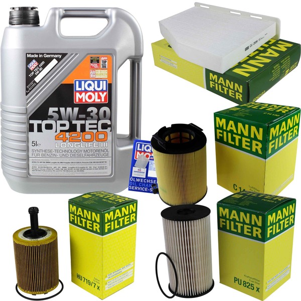 Mann Inspektionspaket 5L Liqui Moly Top Tec 4200 5W-30 FüR VW Caddy Kasten 2.0-image