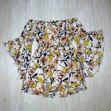 Lulus Floral Off Shoulder Bell Sleeve Yellow Orange White Boho Mini Dress M