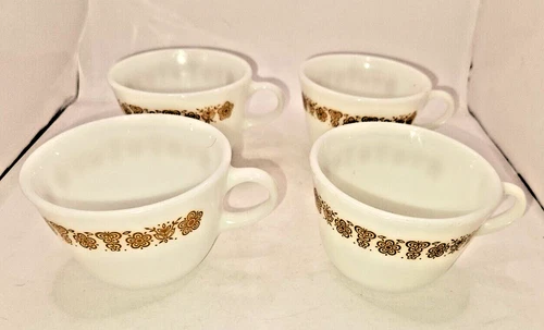 Set Of 4 Vintage Pyrex Corning Ware Corelle Butterfly Gold Coffee Cups kitchen