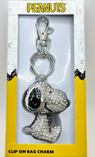 NEW Snoopy Peanuts Rhinestone Bag Charm Keychain Clip on Purse Charm NIB