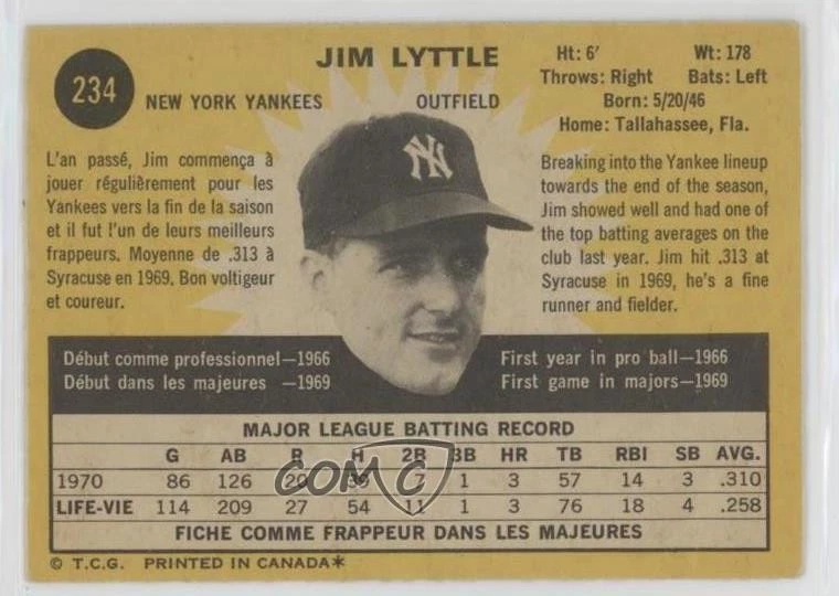 1971 O-Pee-Chee Jim Lyttle #234 - Image 2 of 2