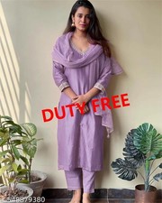 Indian Women Purple Embroidered Kurta Pant Dupatta set Suit Dress Ready to Wear