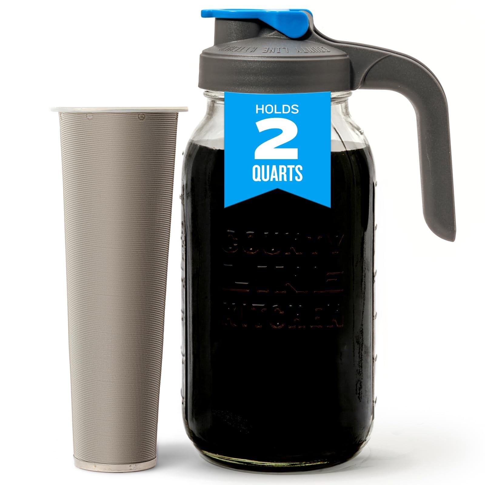 With Lid - Wide Mouth, 2 Quart (64 Oz) - Heavy D...