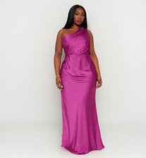 Fashion Nova Katia One Shoulder Satin Maxi Dress Raspberry Size 2X NWT