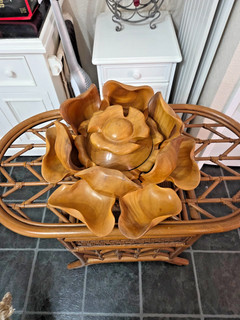 large wooden lazy Susan serving turntable