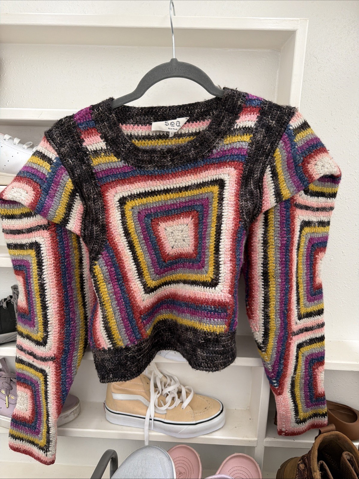SEA New York Bette Crochet Wool Linen Sweater XXS Art To Wear Boho Grandmacore