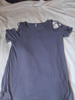 Blue Comfy Womens Shirt Shoulderless Cute Style Size Medium Relaxed Fit