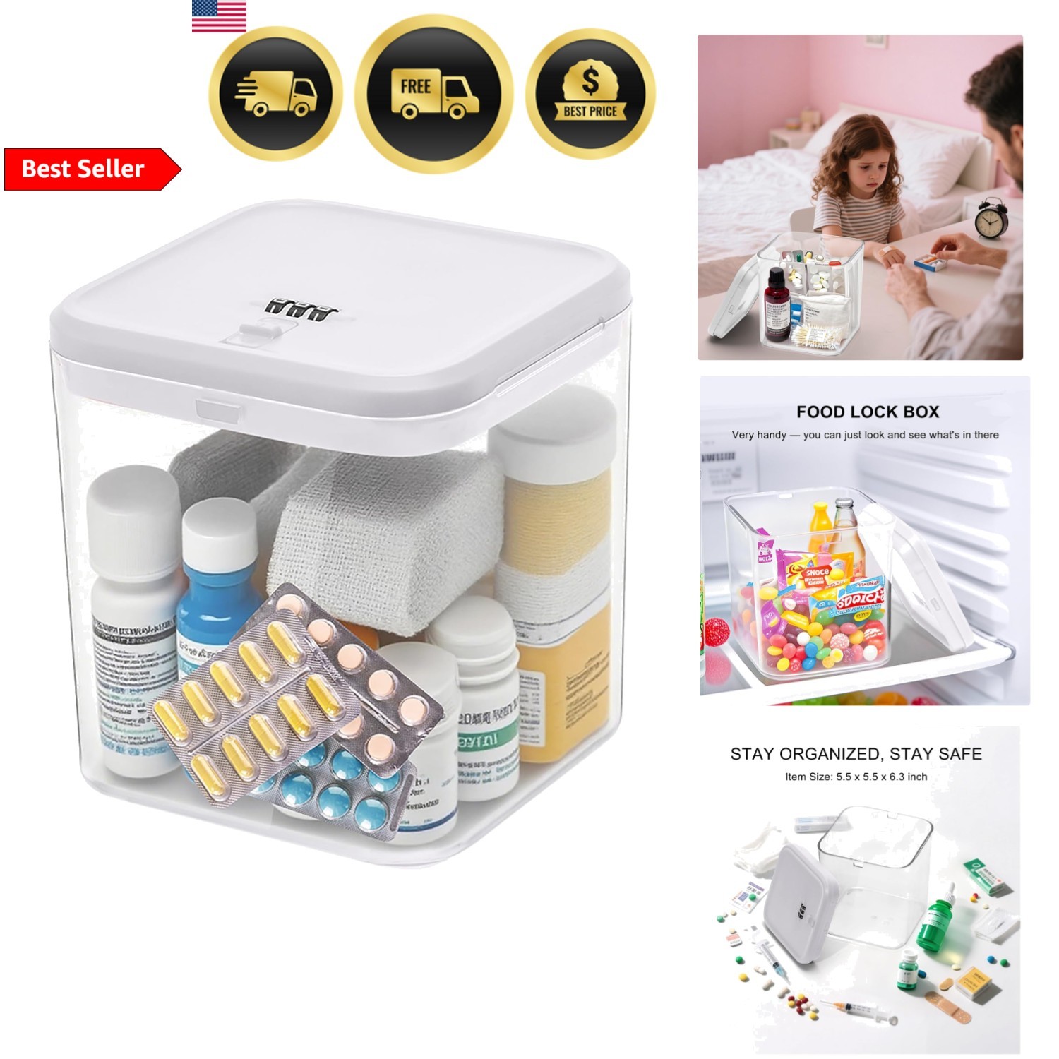 Lock Box Secure Storage Organizer with Code for Medication Snacks Phones Elec...