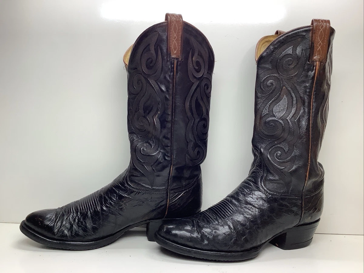 Bottines Cowboy Tony Lama Cuir Noir – Femme, 6.5 B, Talon Bas, Doublure Cuir, Western