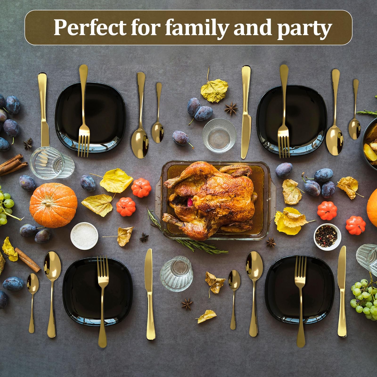 Gold Silverware Set, Stainless Steel Flatware Set Service for 6, Kitchen Cutl...