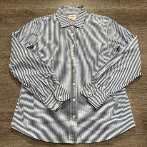 J CREW Shirt Womens Medium Blue Stripe Haberdashery Button Up Cotton Stretch - Picture 3 of 9
