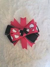 4 1/2 Inch Hello Kitty Hair Bow Clip Pink Black Layered Grosgrain Hair Bow