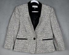 Women  s Tweed Jacket 3/4 Sleeve Multicolor Open Front Business Office Size 8 VTG