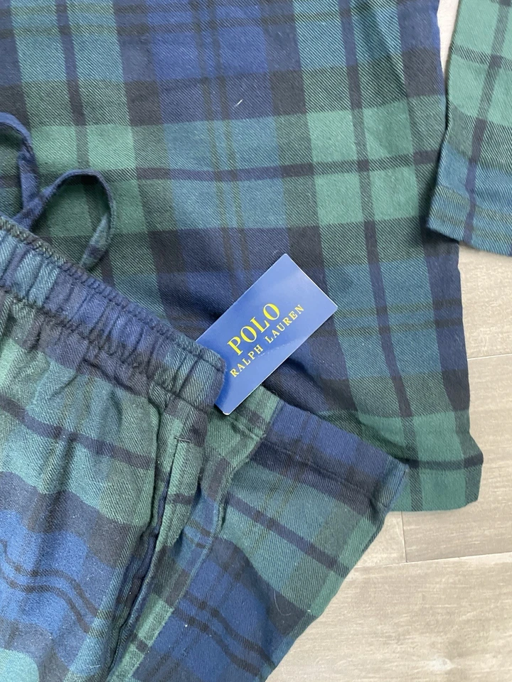 Conjunto de pijama Polo Ralph Lauren para hombre L/xl franela a cuadros verde 2 piezas ropa de dormir Foto 3 de 4