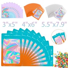 100 Holographic Mylar Foil Bags Smell Proof Resealable Zip Seal Pouches Gradient