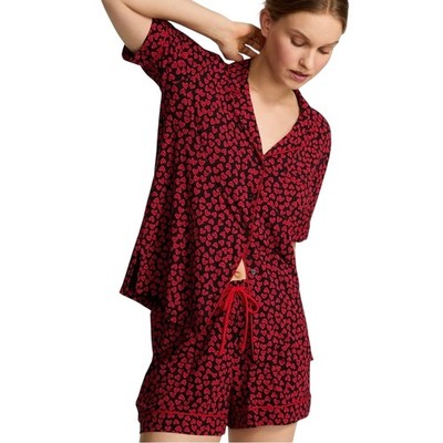 Victoria s Secret NWT SoSoft Modal Short Pajama Set Black Red Heart Print Size L