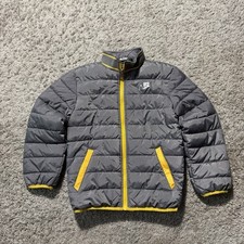 Nike Boys Youth Size 7 Puffer Jacket Full Zip Grey Yellow EUC Kids