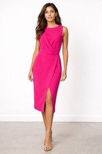🔥 ASOS Fuchsia Draped Sheath Midi Dress US 12 GUC Statement Pink! 🔥