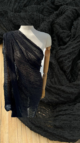 Black Linen Textured Fabric By 2 Meters, Sheer Sewing Fabric - Picture 1 of 17