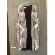 Grey Floral Wrap Caftan Kimono Coverup Gray Boho