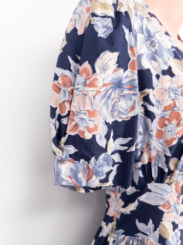 Vestido midi de té vintage Laura Ashley azul marino floral de algodón Reino Unido manga abullonada 10 - Imagen 9 de 10