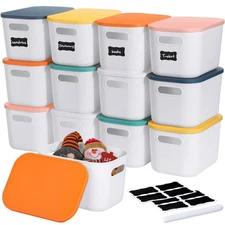 12 Pack 7 Quarts Plastic Storage Bins for Christmas Storage with Lids Handles...