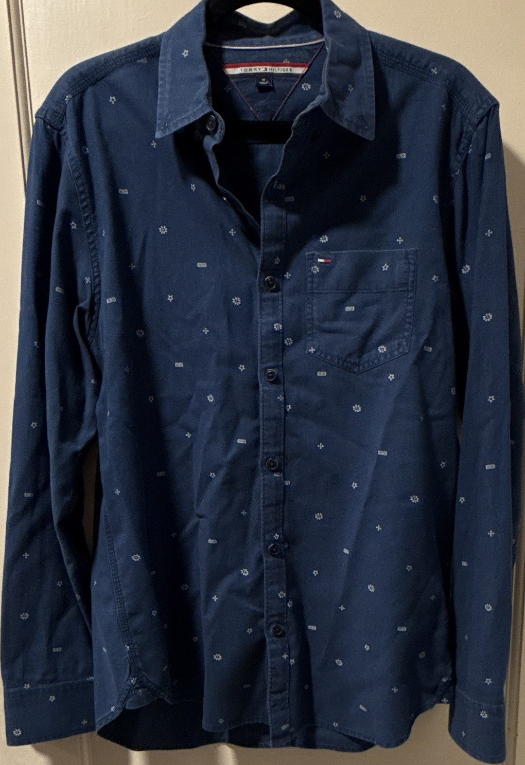 Tommy Hilfiger Men's M Cotton Geometric Button-Up Long Sleeve Shirt Pockets