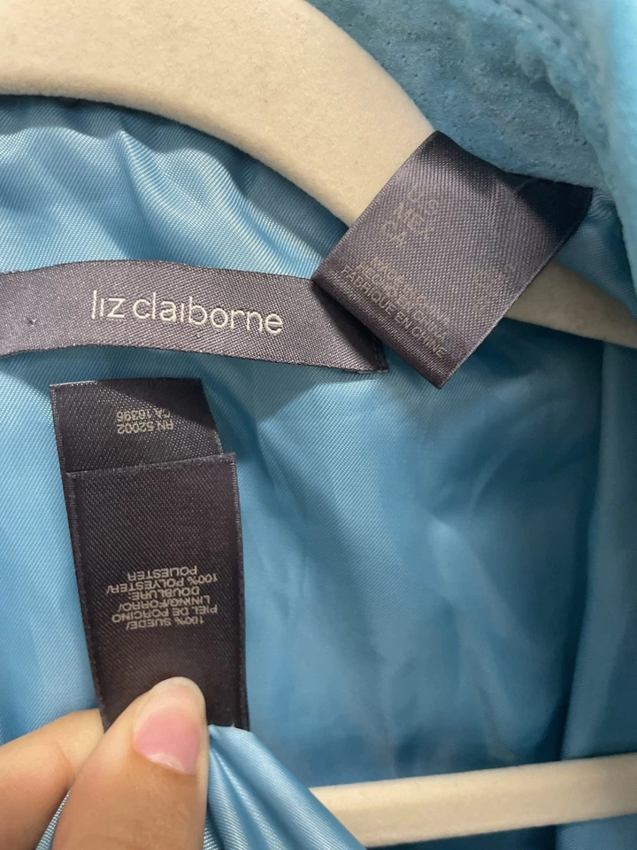 Blazer Chaqueta Vintage Liz Claiborne Turquesa 100% Gamuza Foto 3 de 4