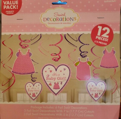 ''IT'S A BABY GIRL!'' Pink & Purple Foil Baby Shower Decorations - NEW sealed Pkg.