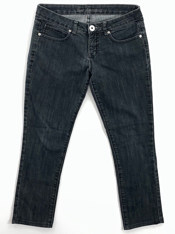 Pantalon Capri Guess Femme – Denim Stretch Noir – Coupe Droite Taille 27 – Neuf Avec étiquettes