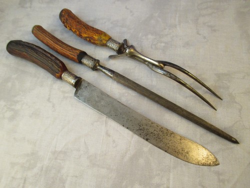 Juego de tallas de 3 piezas Landers, Frary & Clark Aetna Works con asas de cuerno de ciervo - Imagen 6 de 10