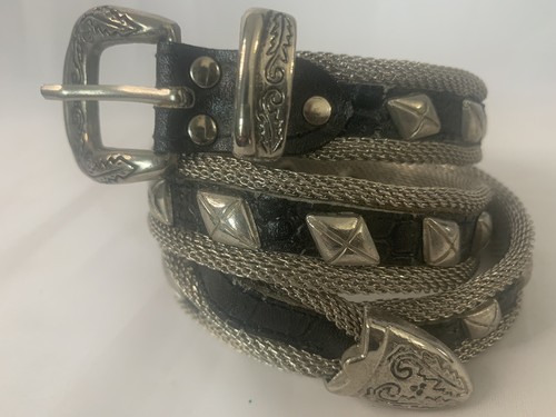 Años 80 90 DE COLECCIÓN Pernos de Malla de Metal Pesado Remache Hipster Motociclista Rocker Punk Cinturón 32 - Imagen 8 de 13
