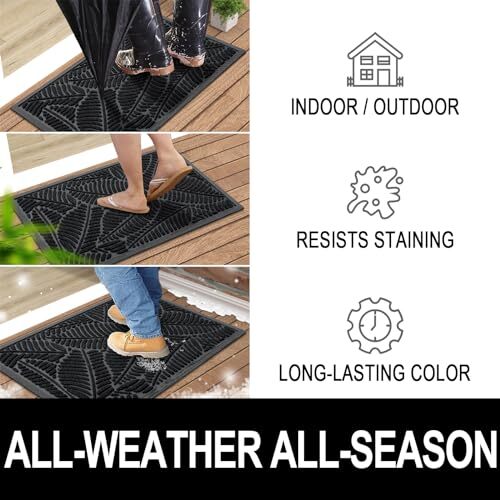 Waterproof Doormat, Sturdy Natural Rubber Front Indoor Mat, 30''x17'' Black - Picture 5 of 8