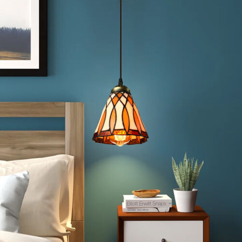 Tiffany Style Hanging Ceiling Light Vintage Mission Pendant Light Stained Glass - Picture 2 of 13