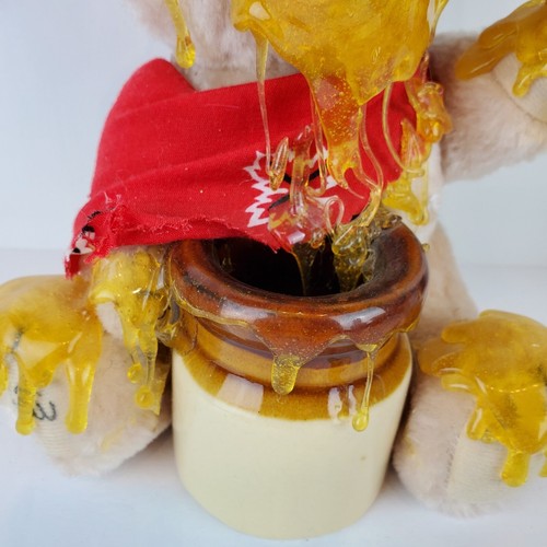 Vintage Light Brown Conductor Bear with Bandana, Dripping Honey, Pot and Bee - Bild 4 von 9